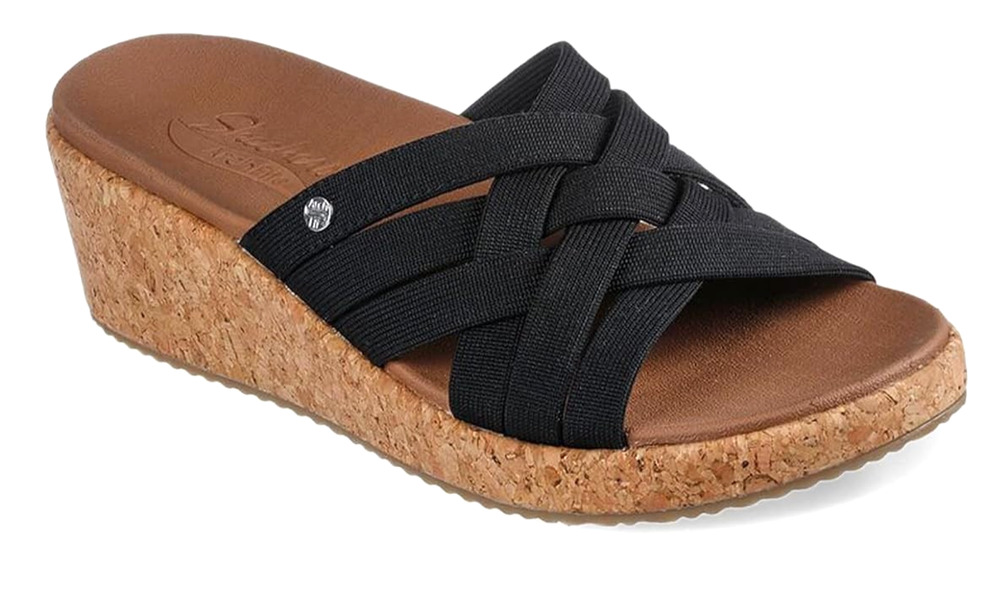 Skechers Arch Fit Beverlee Women’s Cork Wedge Sandals Black Size 10 M